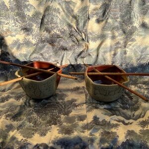 Handcrafted Stone Pottery Ramen Bowl with Chopsticks - Artist Charlie Parker